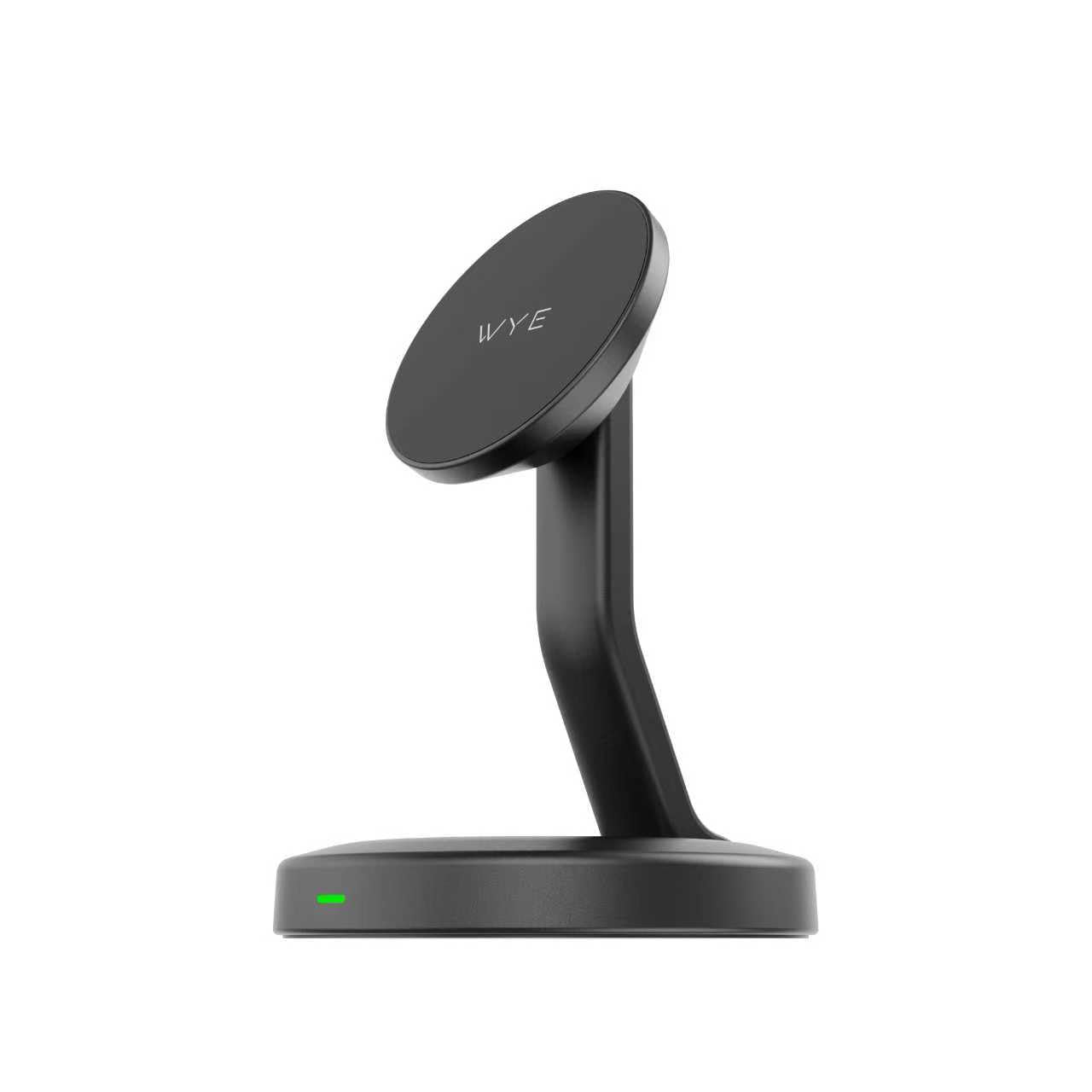 WYE Supporto magnetico per telefono da 15 W con ricarica rapida USB-C, supporto magnetico regolabile per iPhone e smartphone Qi, supporto di ricarica da scrivania e comodino nero
