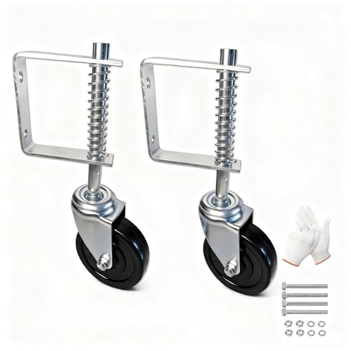 4-inch Spring Gate Caster for Wooden Doors and Fences, Heavy Duty Spring Gate Caster, 220 lbs, Black Rubber (2-Pack)