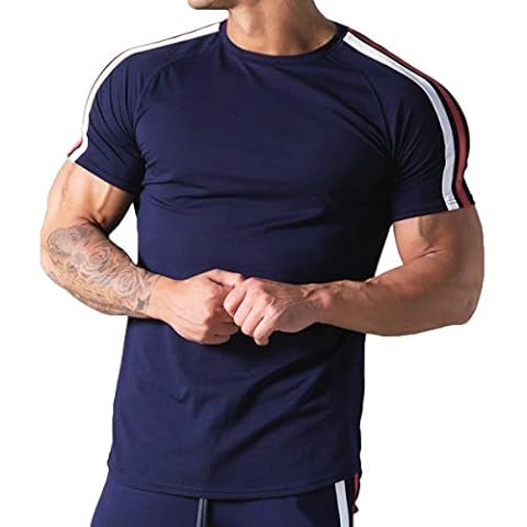 Magiftbox Mens Slim Fit Short Sleeve Workout T-Shirts Casual Gym Tops Hipster Athletic T-Shirts Jogging Shirts for Men T40_Navy_US-L Cover