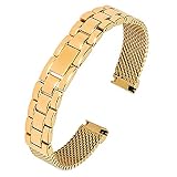 Uhrenarmband, Edelstahlarmband, massives 10-mm-Metallarmband, geeignet für kleine Mädchen-Uhrenarmband (Bandfarbe: Silber, Bandbreite: 10 mm) (10 mm Gold)