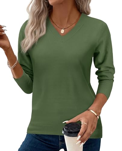 Image of Women's Spring Sweaters 2026 Casual Long Sleeve Pullover V Neck Lightweight Sweatshirts Cute Blouse Tops