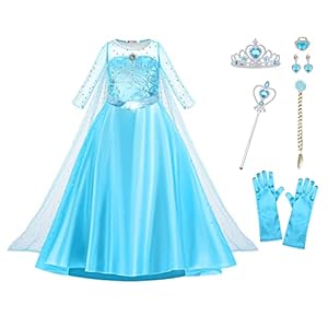 URAQT Elsa Kostuum, Elsa Anna jurk met 6 Prinse Accessoires, Elsa Prinsessenjurk Meisjes Princess Dress Prinses Kostuum Aankleden, Meisjes Jurken voor Feest Kerstmis Carnaval Party Halloween Bruiloft Verjaardagsfeest