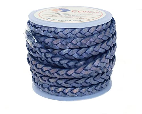 Cords Craft, 5Mm 3 Ply Flat Braided Genuine Leather Cord, Braided Leather Cord, Leather Cord, Flat Cords, Denim Color, Hand Braided, Roll Of 5 Meters #TOP3