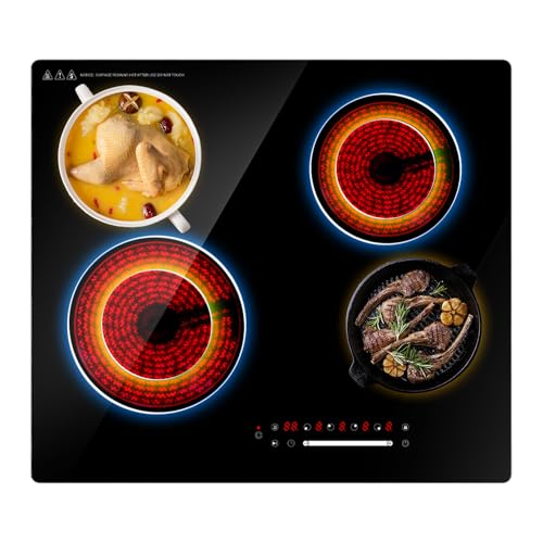 Nardea Placa Vitrocerámica 4 Zonas 6700W 220V – Cocina Eléctrica Empotrable con Temporizador, 9 Niveles, Pausa, Bloqueo Infantil, Apta para Todo Tipo de Ollas