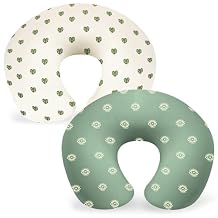 FEBSNOW 2 Pack Baby Nursing Pillow Cover, Stretchy Soft Cotton Nursing Cover for Breastfeeding Pillow Removable Comfortable Baby Feeding Slipcovers for Boy Girl, Green