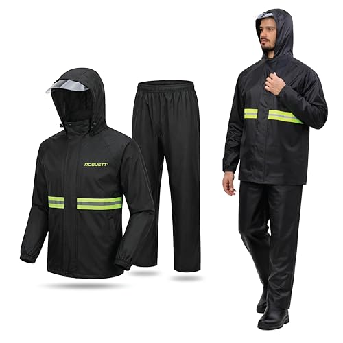 Image of Robustt Oxford Rain Suit For Men And Women | Rain Jacket And Pants Set With Carry Bag | Reflective Strips For Night Safety | Adjustable Hood, Waterproof Bike Rain Coat For Men