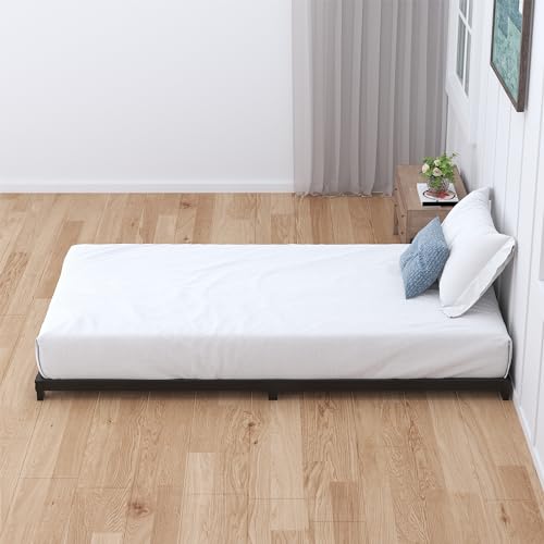 Nailsong 4 Inch Twin Bed Frames Low Profile, Twin Platform Bed Frame No Box Spring Needed, Heavy Duty Metal, Easy Assembly, Black