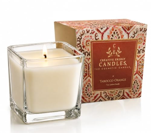 Massage Oil Candle/Lotion Candle - Creative Energy Candles Tarocco Orange, 10 oz Hand Poured Soy Wax with Essential Oils, Coconut Oil & Vitamin E, Self Care & Couples, 55 Hr Burn