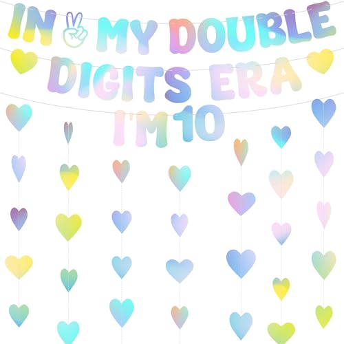 Dekoration zum 10. Geburtstag für Mädchen und Jungen – In My Double Digits Era I'm 10, Partydekoration (buntes Banner zum 10. Geburtstag)