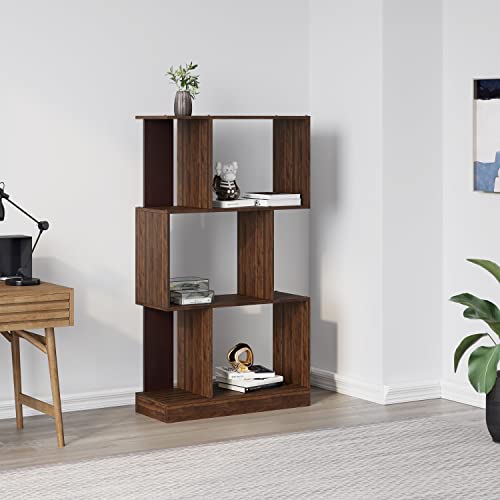 Image of Nilkamal Checkers 3 Tier Engineered Wood Open Book Case with 6 Shelves | Shelf, Cabinet, Storage | for Living Room, Office, Bedroom | Classic Walnut