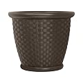 Suncast Sonora 22 Inch Plastic Wicker Indoor or Outdoor Decorative Garden Flower Planter for Entryways, Porch, and Backyard Patios, Dark Brown