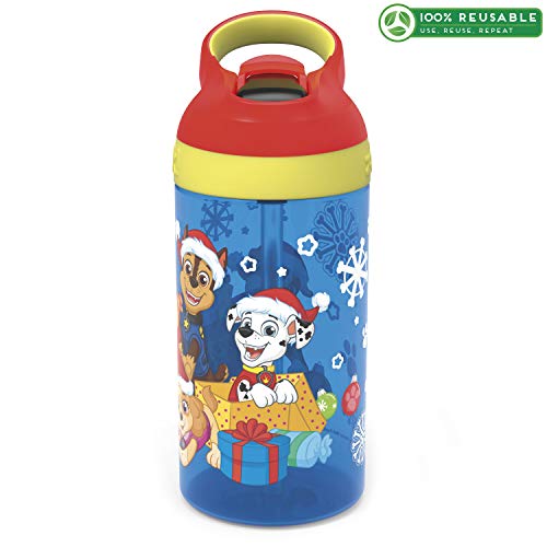 image for Zak Designs Paw Patrol Kids Water Bottle with Straw and Built in Carry