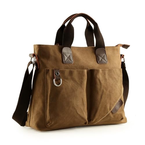 Men Washable Canvas Bag Leather Briefcase Travel Suitcase Messenger Shoulder Tote Pack Handbag