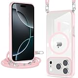 iPhone 17 Pro Max 用 ケース クリア ショルダー MagSafe対応 ワイヤレス充電 アクリル背面 耐衝撃 マグネット搭載 アイフォン17プロマックス ケース マグセーフ対応 耐久性 滑り止め 黄変防止（ピンク）