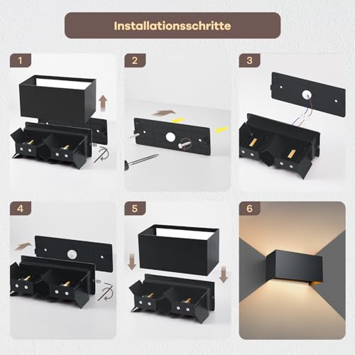 LED Wandleuchte 24W, 3000K Außenlampe Außenleuchte Warmweiß, IP65 Innen/Aussen Aluminium Wandlampe, Außenwandleuchte Mit Einstellbar Abstrahlwinkel (dunkelgrau) – Bild 5