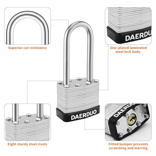 Image of 24 Pack 40 mm (1-9 /16 inch) Keyed Alike Laminated Padlocks with 48 Keys, Hardened Steel Long Shackle, Heavy-Duty Locks for Gym Lockers, Toolboxes, School Lockers, and Hasp Latches