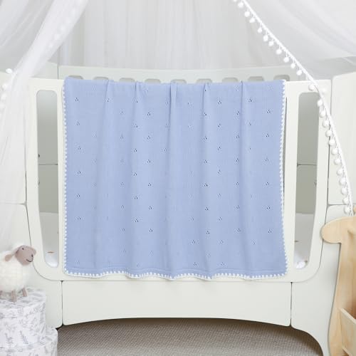 Image of Baby Blanket Knit Ultra Soft Swaddle Receiving Blankets for Boys & Girls Cotton Knitted Newborn Infant Toddler Nursery Crib 30 x 40 Inch