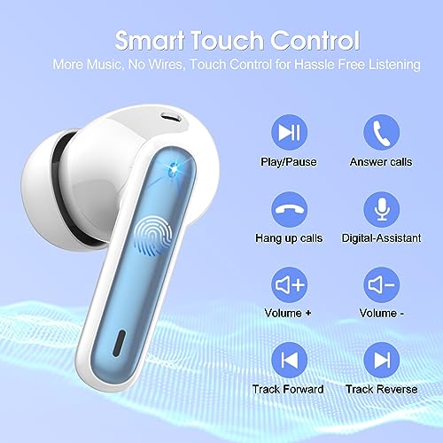 Image of Csasan Wireless Earbuds, Bluetooth 5.3 Headphones In Ear with 4 ENC Noise Cancelling Mic, 2025 Mini Deep Bass Stereo Ear Buds, 40H Playtime Bluetooth Earphones, IP7 Waterproof Earbuds, Sky Blue