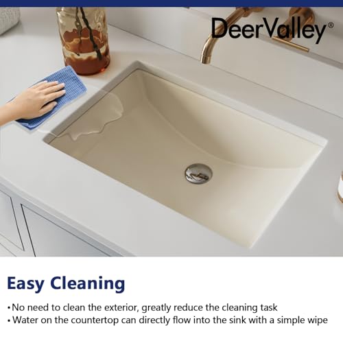 DeerValley DV-1U0085 Ally Rectangular Undermount Bathroom Sink 21'' x 15'' inch Vitreous China Bathroom Undermount Sink with Overflow, Bone - Thumbnail 5