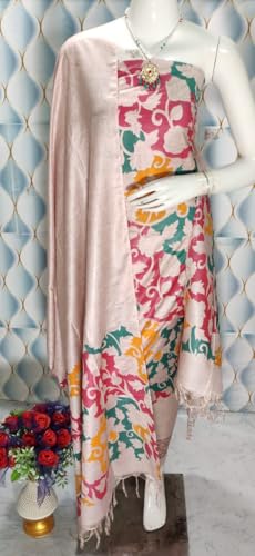 Image of Katan Slub Silk Unstitched Salwar Suit Dress Material for Women & Girls with Dupatta | Madhubani Screen Print | Top-2.5M, Bottom-2.5M, Dupatta-2.4M | Ethnic Wear | Code 243