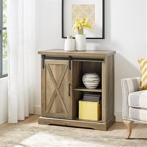 Pemberly Row 32" Farmhouse Sliding Barn Door Wood Accent Chest Home Coffee Station Buffet Storage Cabinet in Rustic Oak Pemberly Row 32 Farmhouse Sliding Barn Door Wood Accent Chest Home Coffee Station Buffet Storage Cabinet in Rustic Oak