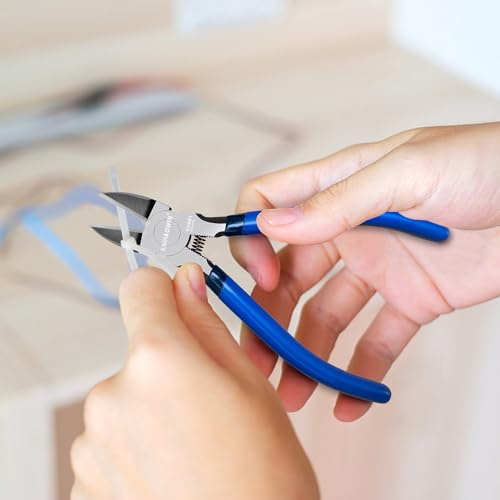 Wire Cutters 5 Pack, 6.5 inch,KAIHAOWIN Flush Cutters Diagonal Cutters Side Cutters Precision Ultra Sharp Spring Loaded Wire Snips Clippers Dikes Cutting Pliers Small for Crafting Jewelry Making,Blue