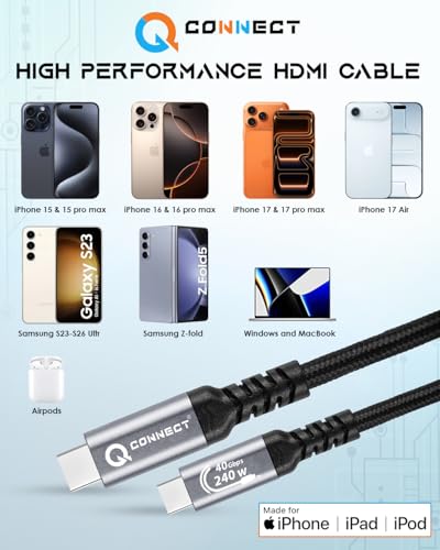 Image of Q-CONNECT 1.5Mtr Type C to Type C USB 3.2 with 240W PD and 40Gbps Data Transfer with 4K /60Hz Video Transmission - Nylon Braided High Speed Charging /Sync Cable with Aluminum Connector (2year warranty)