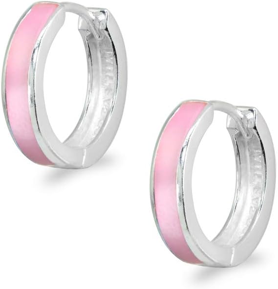 Sterling Silver Tiny Small 15mm Shell Round Huggie Hoop Earrings, Choose a Color