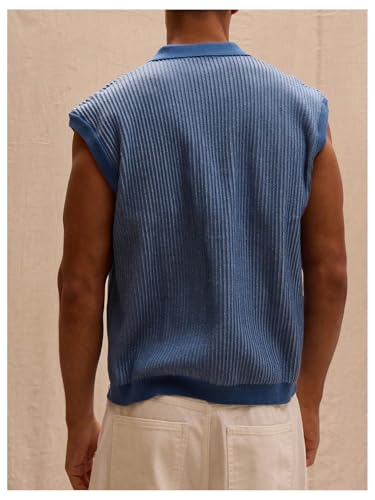 GORGLITTER Men's Striped Sweater Vest Sleeveless Knit Tank Tops Collar Pullover Knitwear3