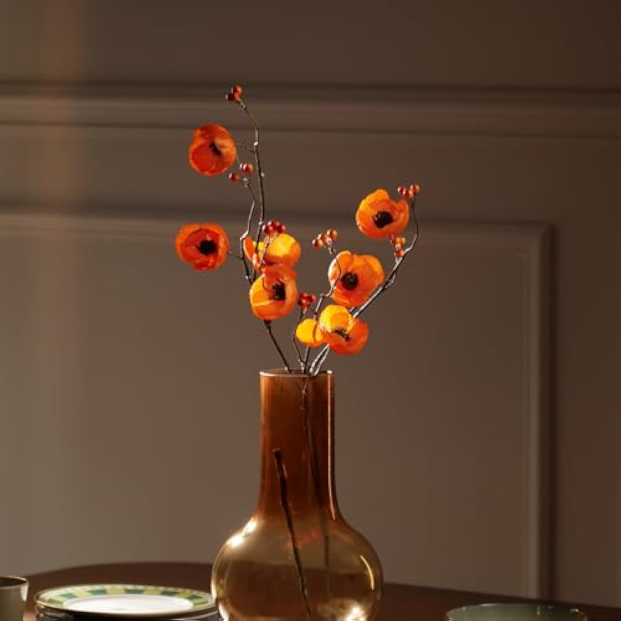 Orange Poppy Berry Artificial Flower Stem