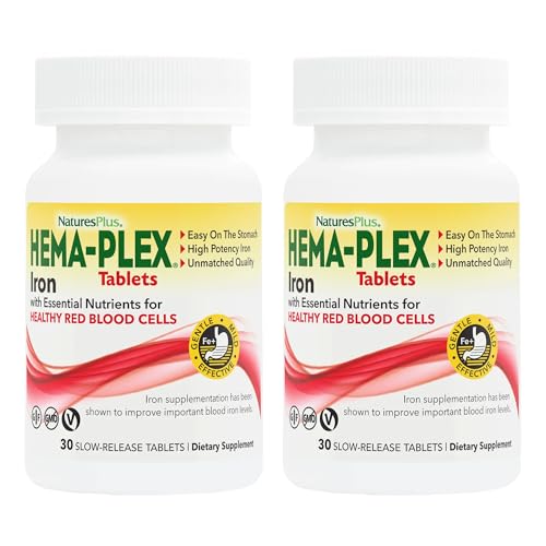 Image of NaturesPlus Hema-Plex Iron - 30 Slow-Release Tablets, Pack of 2 - Total Blood Health - 85 mg Chelated Iron - with Vitamin C & Bioflavonoids - Non GMO, Vegetarian & Gluten Free - 60 Total Servings