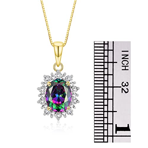 Image of Rylos Women's Yellow Gold Plated Silver Princess Diana Ring & Pendant Set. Gemstone & Diamonds, 9X7MM Birthstone. Matching Friendship Jewelry, Sizes 5-10.