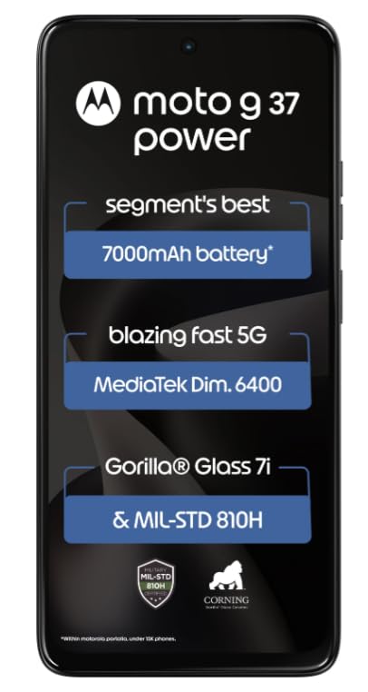 Image of Motorola Moto g37 Power 5G (Pantone Nautical Blue, 4GB RAM, 64GB Storage) | 6.67-inch HD+ 120Hz Display | Dimensity 6400 | 50MP Camera | 7000mAh Battery | 30W Charging