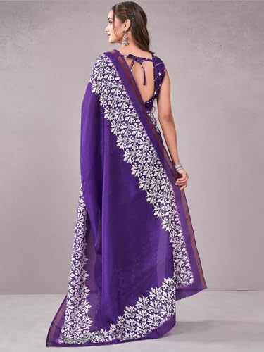 Image of Satrani Women's Silk Printed Saree with Unstitched Blouse Piece