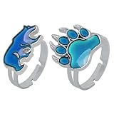 TOBBOMEY Anillo Termocrómico Ajustable de Apertura Abierta, 2 Unidades Diseño de Oso y Huella de Oso, Anillo Creativo para Mujer, Joyería de Dibujos Animados para Fiestas y Disfraces