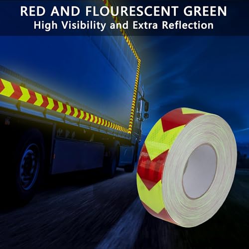 Swrt JT-2 Inch X 160 Ft Reflective Tape Outdoor Waterproof Red & Fluorescent Yellow Reflective Tape Heavy Duty Strong Adhesive Hazard Caution Safety Warning Tape Reflector Conspicuity Tape thumb #1