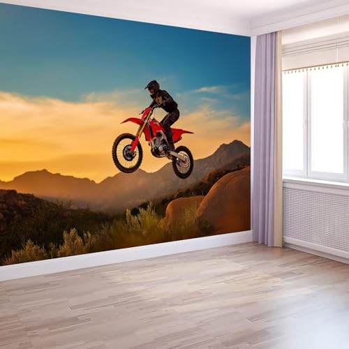 Générique 3D Papier Peint Sport Extrême Montagne Moto Saut Papier peint panoramique Jaune clair Pour Salon Chambre Chambre D'Enfant Décoration Murale...