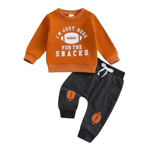Image of Sduydiosy Newborn Baby Boy Fall Clothes Long Sleeve Letter Print Sweatshirt Tops Pants Set Cute Toddler Infant Winter Outfit (Brown, 0-6 Months)