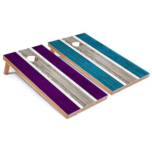 Skip's Garage Purple and Turquoise Striped All-Weather Cornhole Boards - PVC - NO Accessories