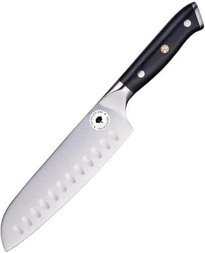Cuchillo de cocina Santoku de 7 pulgadas, cuchillo de chef japonés ultra afilado con mango de madera ergonómico, cuchillo de cocina profesional para