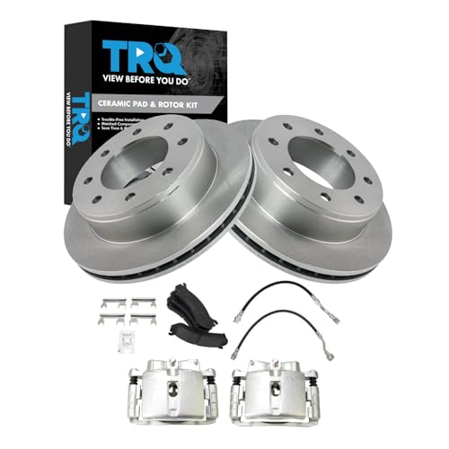 Image of TRQ Rear Brake Pad and Rotor Kit Ceramic Compatible with 2002 Chevrolet Silverado 1500 HD 1999-2001 Silverado 2500 2001 2500 HD GMC Sierra 1500 Sierra