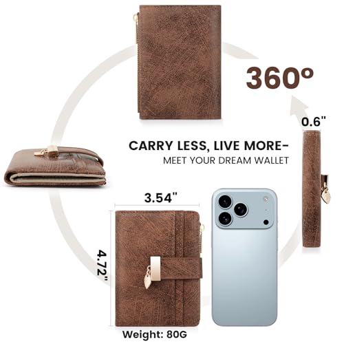 Image of Pomelo Best Wallet Women Bifold Leather Wallets for Women Credit Card Holder with ID Window Zipper Coin Pocket Deep Brown