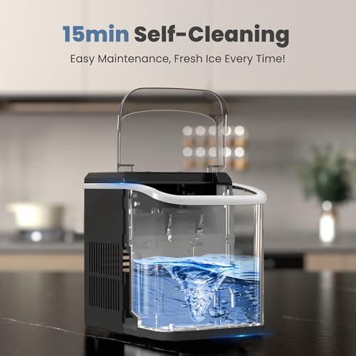 Image of Dumos Nugget Ice Makers,Portable Ice Machine Countertop Ready in 6 Mins, 1.55L Water Tank, Self-Cleaning, for Office, Party, RV, Home, Black