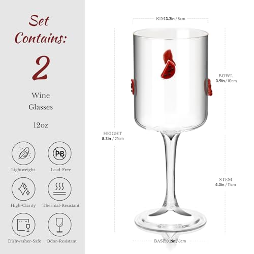 Xumldar 2PCS 12OZ Icon Wine Glasses High Borosilicate Glass Party Glassware, Durable & Lead-Free Decorative Drinkware, Unique Gift for Wine Lovers, Party & Home Bar Use (Wine Glass, Watermelon) — view 2