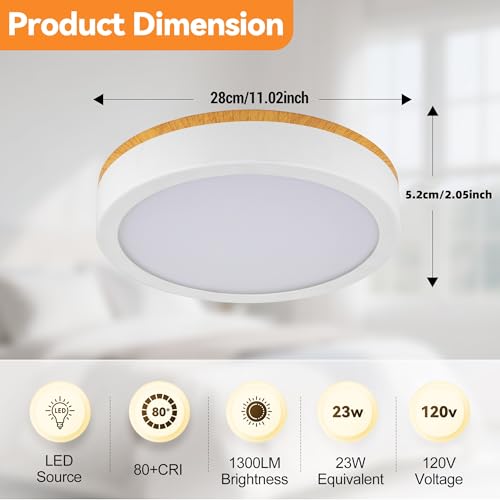 Image of 11 inch Minimalist Modern LED Ceiling Light, Painted Wood Grain Flush Mount with 5CCT 2700K-5000K, Dimmable LED Light Fixtures Ceiling Mount for Kitchen Bathroom Bedroom Hallway, 2 Packs