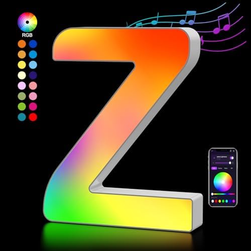Light Up Letters USB Powered, LED Letter Lights Color Changing Alphabet Sign Gifts for Girls Women Party Birthday Decorations, APP Control, Night Light Christmas Valentine Wall Table Decor - N