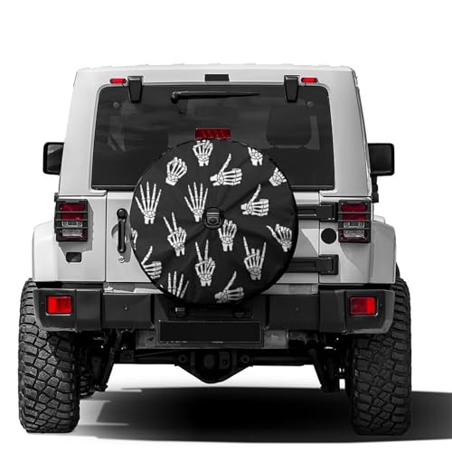 Image of Delerain Skeleton Human Hand Peace Spare Tire Cover with Backup Camera Hole Wheel Protectors Sun Protector Waterproof for Jeep Trailer RV SUV Truck and Many Vehicle(16 Inch for Diameter 29 inch-31 inch)