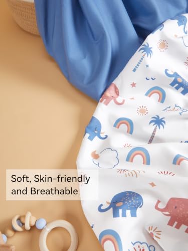 Image of TILLYOU Changing Pad Cover Set in Soft Jersey Material - Fits 32 inch /34''x16 Contoured Pad for Babies, Elephant Rainbow