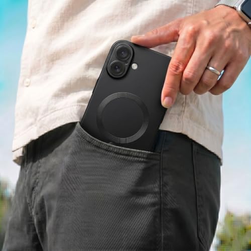 Image of amazon basics Premium Mag-Safe Case for iPhone 16 Plus | Shockproof & Anti-Scratch Cover | Soft Silicone with Wireless Charging | Camera Lens Guard - Black