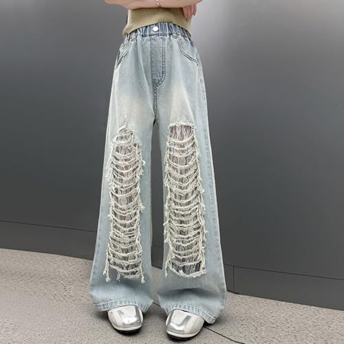 Jean Y2K fille à coupe droite et taille élastique en denim léger - 2